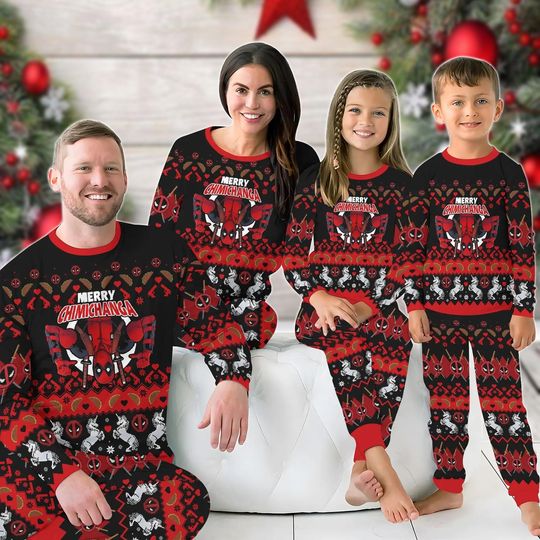 Deadpool Merry Chimichanga Family Pajamas Set, Superhero Holiday Pajamas, Matching Family Tee, Funny Deadpool Pjs, Xmas Marvel Fan Gift