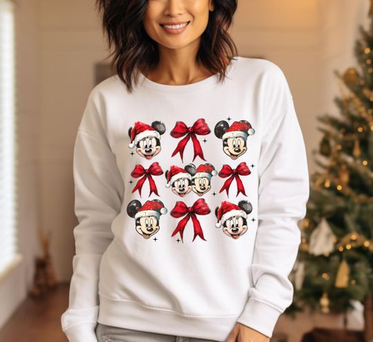 Discover Comfort Colors Mickey And Minnie Bow Christmas Sweatshirt, Christmas Bow Sweatshirt, Disney Christmas Hoodie, Mickey Christmas Sweatshirt