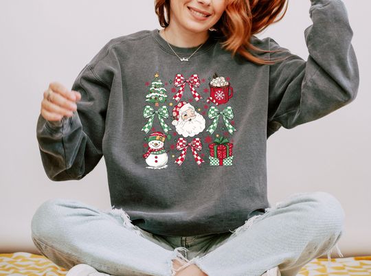 Discover Comfort Colors Christmas Bow Sweatshirt, Christmas Sweatshirt, Xmas Gift, Christmas Tree Sweatshirt, Christmas Party, Santa Claus Hoodie