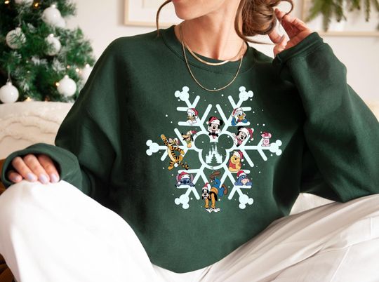 Discover Disney Snowflake Christmas Sweatshirt, Mickey & Friends Snowflake Sweater, Magic Kingdom Holiday Hoodie, Disney Christmas Trip, Disney Xmas