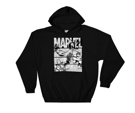 Discover Marvel Incredible Super Hero Famous Poster Black&White Hoodie Sweatshirt Pullover S-M-L-XL-XXL-3XL-4XL-5XL Oversized Men Women Unisex 6395
