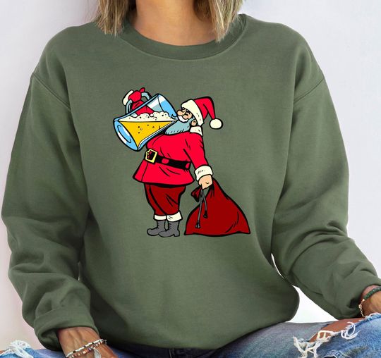Discover Santa Claus Drink Beer Sweatshirt, Santa Claus Sweatshirt, Merry Christmas Happy Christmas Sweatshirt