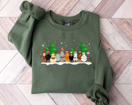 Discover Christmas Chickens Sweatshirt, Christmas Farm Animal Sweatshirt, Chickens Lover Sweater, Funny Holiday Sweater, Christmas Chickens Gift