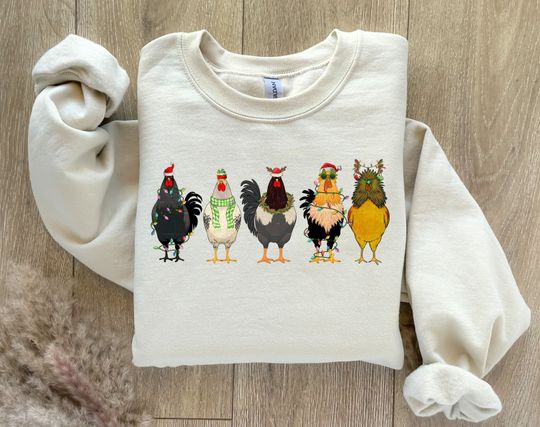 Discover Cute Christmas Chickens Sweatshirt, Christmas Farm Sweatshirt, Funny Christmas Chicken Sweatshirt
