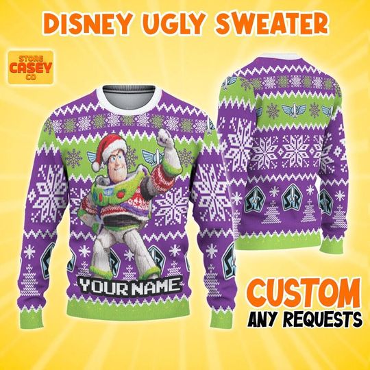 Personalized Buzz Lightyear Christmas Ugly Sweater, Toy Story Sweater, Birthday Gift