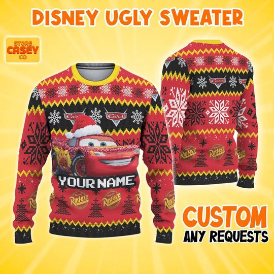 Discover Personalized Lightning McQueen Christmas Ugly Sweater, Disneyland Shirt, Disney trip 2025, Family Oufits, Cars Sweater, Birthday Gift