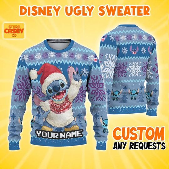 Discover Personalized Stitch Christmas Ugly Sweater, Disneyland Shirt, Disney trip 2025, Family Oufits, Lilo and Stitch Sweater, Birthday Gift