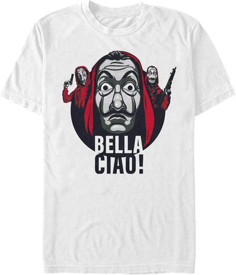 Discover Men's Money Heist Bella Ciao Masked Robbers T-Shirt