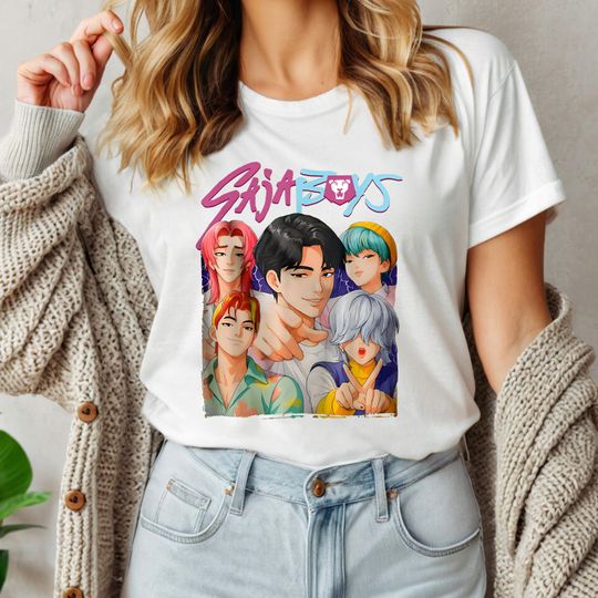Discover Saja Boys Boy Band Shirt, Kpop Demon Hunters Movie Shirt, Bootleg Retro Movie Shirt