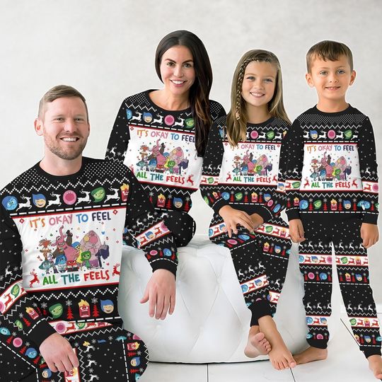 Discover Inside Out Characters Family Pajamas Set, It's Okay To Feel Holiday Pajamas, Anger Disgust Joy Anxiety Shirt, Disney Emotions Pajamas