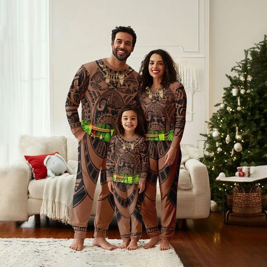 Discover Maui Matching Family Pajamas Set, Moana Maui Cosplay Outfit, Polynesian Tattoo Christmas Pajamas, Disney Character Shirt, Xmas Gifts