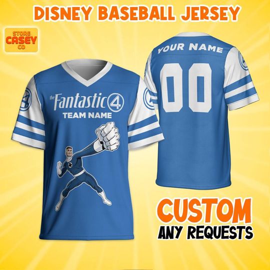 Personalize Disney Team Fantastic Four Mister Elastic Football Jersey, Fantastic Four Birthday, Gift for Disney Fans