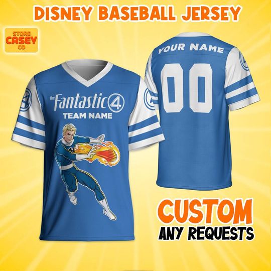 Personalize Disney Team Fantastic Four Human Torch Football Jersey, Fantastic Four Birthday, Gift for Disney Fans