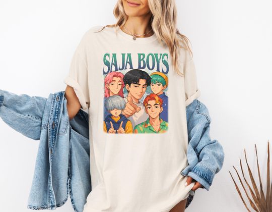 Discover Saja Boys Boy Band Shirt, Kpop Demon Hunters Movie Shirt, Bootleg Retro Movie Shirt, Demon Hunters Merch Shirt, Kpop Saja Boys Shirt
