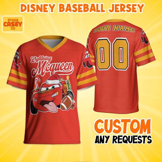 Personalize Disney Mcqueen Car Christmas Football Jersey, Birthday Gift, Christmas Matching Oufit