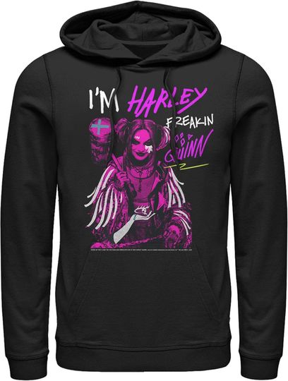Discover Fifth Sun Men's Birds of Prey Harley Freakin' Quinn Cartoon Pull Over Hoodie