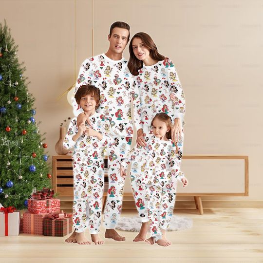 Disney Princess Christmas Matching Family Pajamas Set, Cinde Belle Tiana Xmas Pajamas, Holiday Pajamas, Magic Kingdom Sleepwear