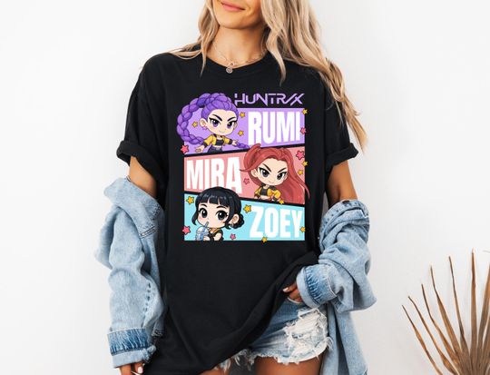 Discover Huntrix Girls Shirt,Kpop Demon Hunters T-shirt,Vintage Huntrix Shirt,Huntrix Fan Shirt Gift,Rumi Zoey Mira Graphic Shirt,Kpop Huntrix
