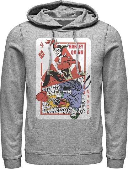 Fifth Sun Men's Batman Harley Quinn Joker Poker Card Pull Over Hoodie