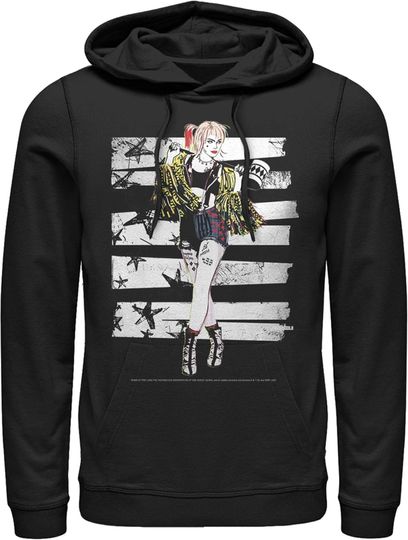 Fifth Sun Men's Birds of Prey Harley Quinn Comic Pose Pull Over Hoodie