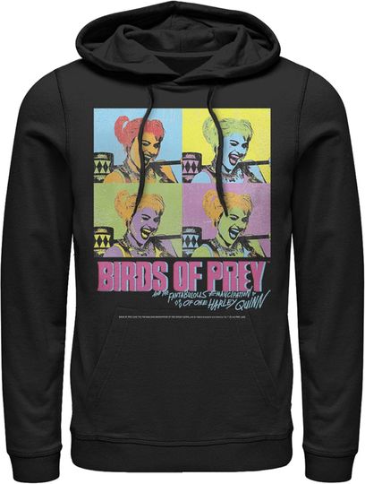 Fifth Sun Men's Birds of Prey Harley Quinn Pop Art Pull Over Hoodie
