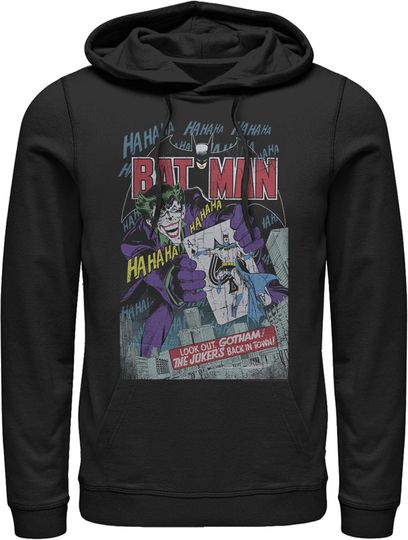 Fifth Sun Men's Batman Joker Vintage Card Pull Over Hoodie