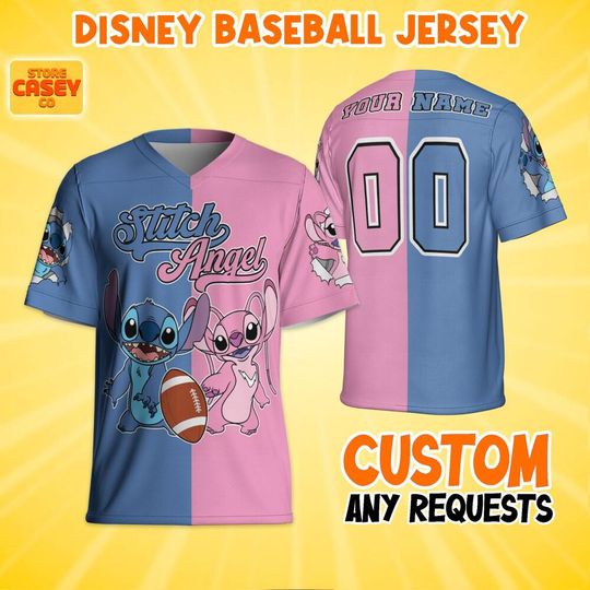 Personalize Disney Stitch And Angel Football Jersey, Birthday Gift, Christmas Matching Oufit