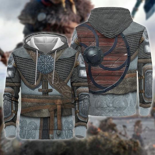 Discover Vikings Armor 3D Full Over Print Hoodie, Viking Warrior Cosplay Sweatshirt, Norse Shield And Armor Costume, Halloween Cosplay Group Matching