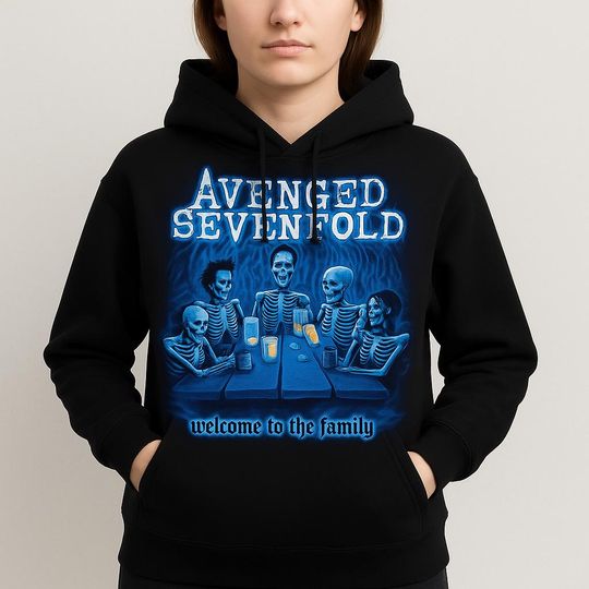 Discover Avenged Sevenfold Hoodie | Welcome to the Family Skeleton Art Sweatshirt | A7X Gothic Horror Metal Streetwear Clothing