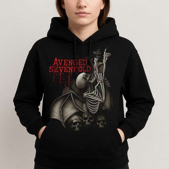 Avenged Sevenfold Hoodie | Horror Skeleton Skull Bat Wings Hoodie | A7X Gothic Metal Band Streetwear Clothing