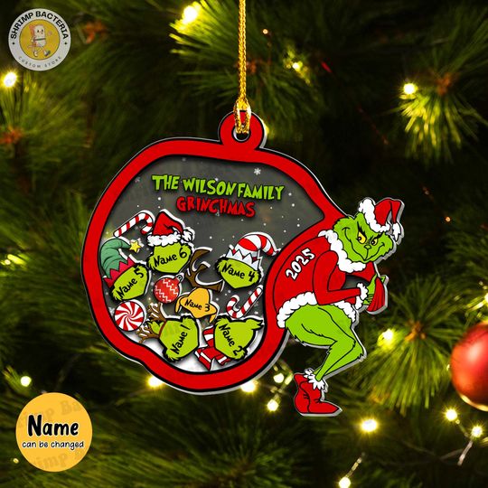 Custom Disney Family Christmas Shaker Ornament, Christmas Tree Decoration, Christmas Shaker Ornament Gift, Disney Family Name Christmas Gift