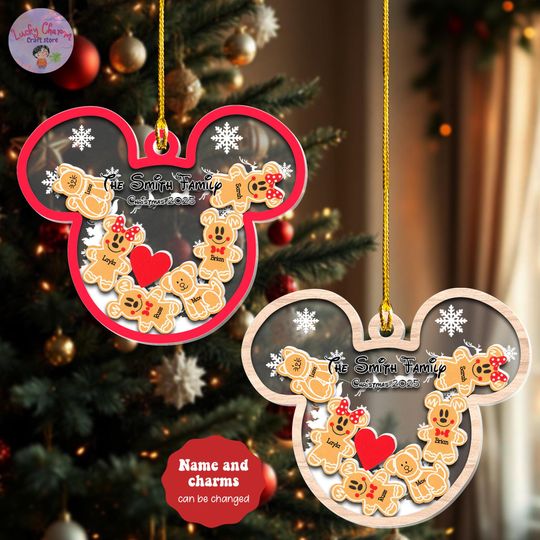 Personalized Disney Family Christmas Shaker Ornament, Custom Family Name Ornament 2025, Disney Character Ornament Disneyland Family Keepsake