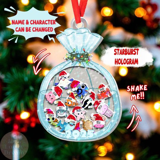 Personalized Disney Finding Nemo Family Shaker Ornament,Custom Disney Ocean Characters Gift, Starburst Hologram Xmas Tree Keepsake Gift 2025