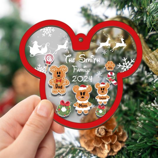 Disney Family Christmas Ornament, Custom Family Ornament, 4D Customized Disney Ornament Gift for Christmas , Family 4D Shake Ornament