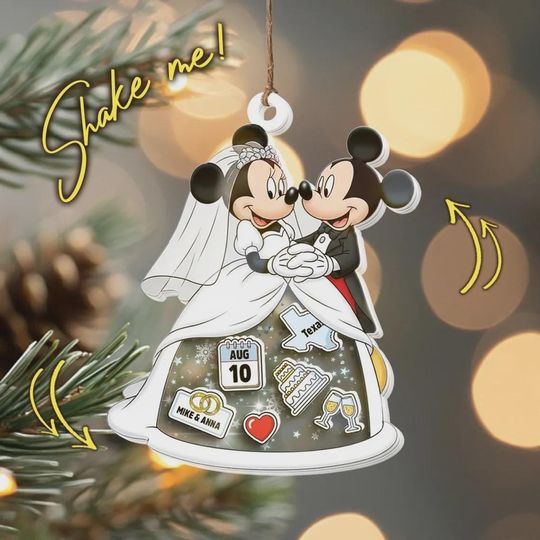 Personalized Mickey Couple Wedding Ornament, First Christmas Married Mickey Ornament, Married Ornament, Mr Mrs Shake Ornament Xmas Decor