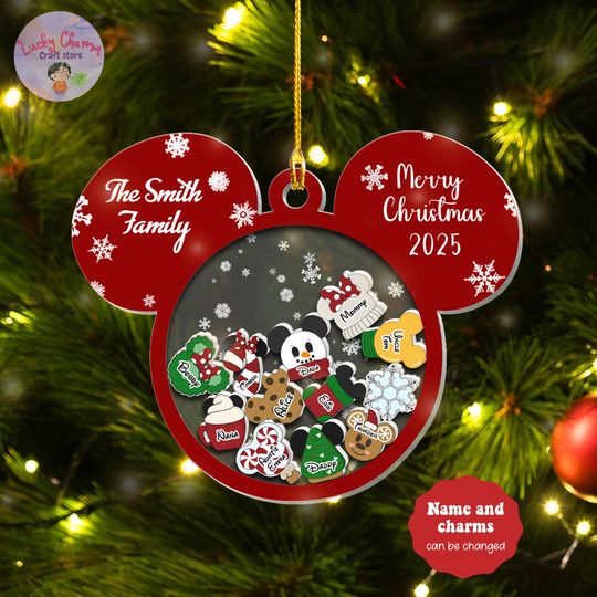 Personalized Disney Family Christmas Shaker Ornament, Custom Family Name Ornament 2025, Disney Character Ornament Disneyland Family Keepsake