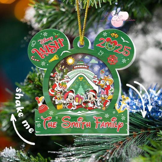 Personalized Mickey and Friends Very Merrytime Cruises Disney Christmas Cruise Shaker Ornaments, Family Cruise Christmas Ornament Home Decor