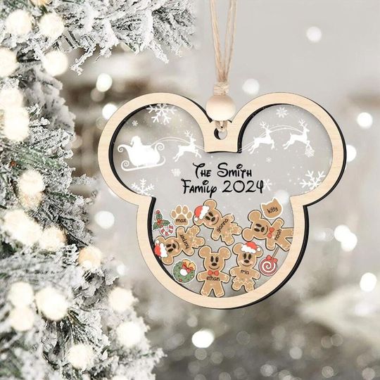Personalized Disney Gingerbread Christmas Ornament, Custom Mickey Gingerbread Ornament, Family Ornament, WDW Disneyland Shaker Ornament