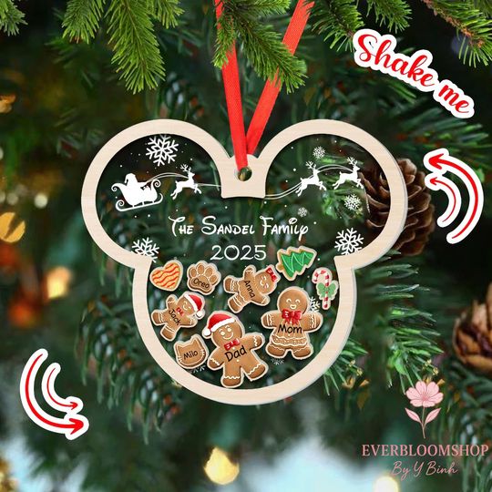 Personalized Disney Gingerbread Christmas 2025 Ornament, Mickey and Friends Custom Gingerbread Ornament, WDW Disneyland Shaker Ornament