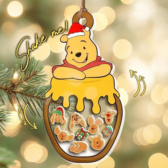 Winnie Pooh Christmas Shaker Ornament,  Disney Pooh Friends, Disneyland Keepsake