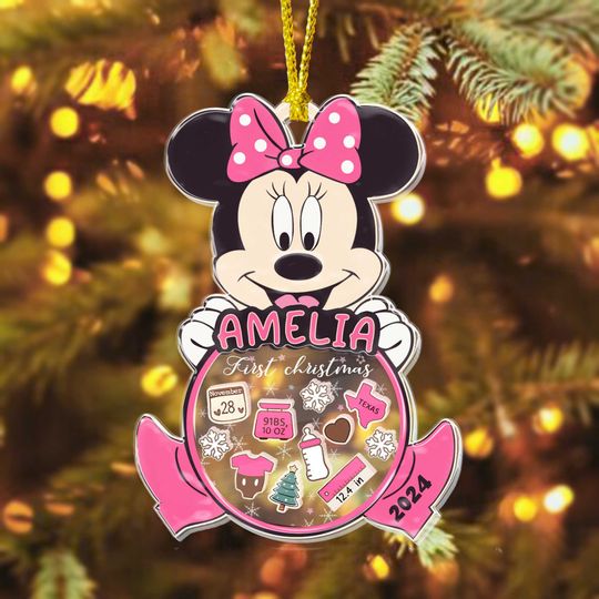 Minnie Mouse First Christmas Ornament, Baby's First Christmas Ornament, Baby Girl Ornament, Baby Shaker Ornament, Minnie Mouse Ornament