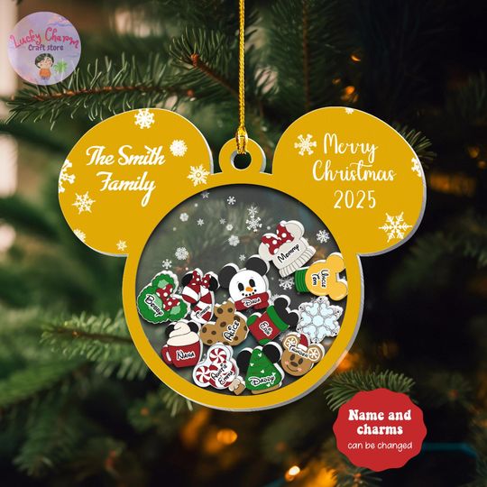 Personalized Disney Family Christmas Shaker Ornament, Custom Family Name Ornament 2025, Disney Character Ornament Disneyland Family Keepsake