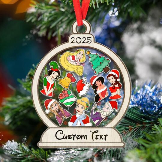 Personalized Disney Princess Shaker Ornament, Disney Princess Xmas Ornament, Disney Girls Trip Ornament, Princess 4D Shaker Xmas Decor