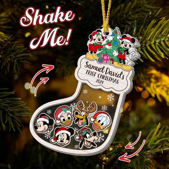 Personalized Mickey & Friends Shaker Ornament, Disney Family Shaker Ornament, Custom Name Holiday Ornament, Keepsake Christmas Tree Ornament