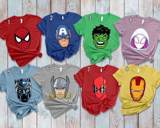 Marvel Avengers Big Face Halloween Costume, Superhero Iron Man Spider Man Captain America Hulk Thor Black Panther Deadpool Marvel Comics Tee