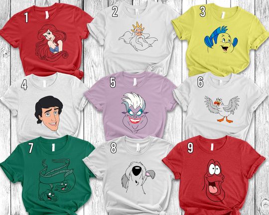 Discover Disney The Little Mermaid Characters Halloween Costume, Disney Ariel Flounder Sebastian Ursula King Triton Shirt, Disneyland Vacation Shirt