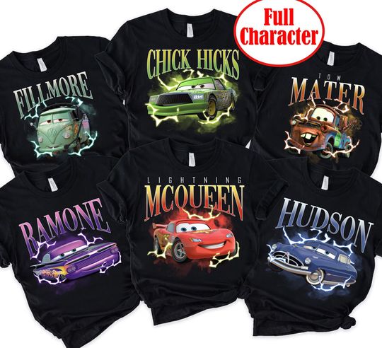 Discover Disney Bootleg Cars Characters Lightning McQueen Tow Mater Hudson Shirt, Disney Car Movie Vintage Bootleg Tee, Disneyland Matching Outfits