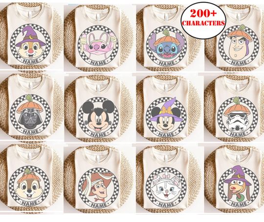 Customized All Characters Checkered Halloween Shirt, Disney Mickey n Friends Toy Story Monsters Inc Inside Out Lilo n Stitch Halloween Shirt