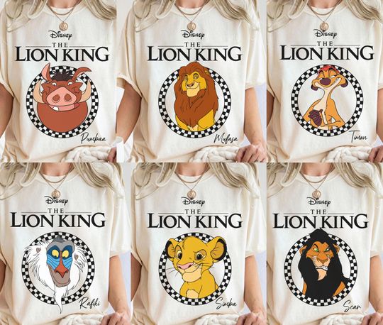 Disney The Lion King All Characters Checkered Shirt, Disney Lion King Simba Pumbaa Rafiki Timon Mufasa Scar Timon Shirt, Disneyland Trip Tee