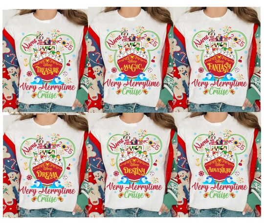 Discover Personalized Disney Mickey and Friends Very Merrytime Cruise 2025 Christmas Shirt, Disney Dream Wish Wonder Fantasy Christmas Lights Shirt